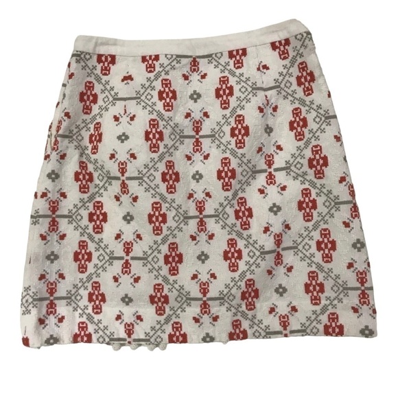 Anthropologie Maeve Blomma Embroidered Cross stitch Pom Pom skirt size… - Picture 5 of 14